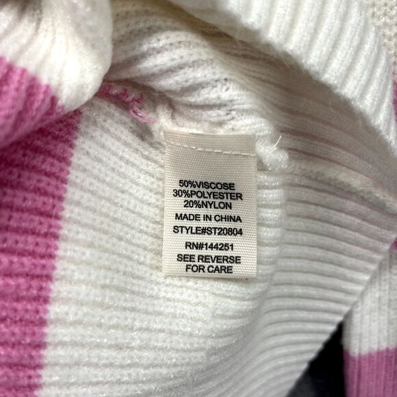 Jessica Simpson Sweater Womens Medium White Pink Striped Cropped collared Knit - Picture 10 of 15